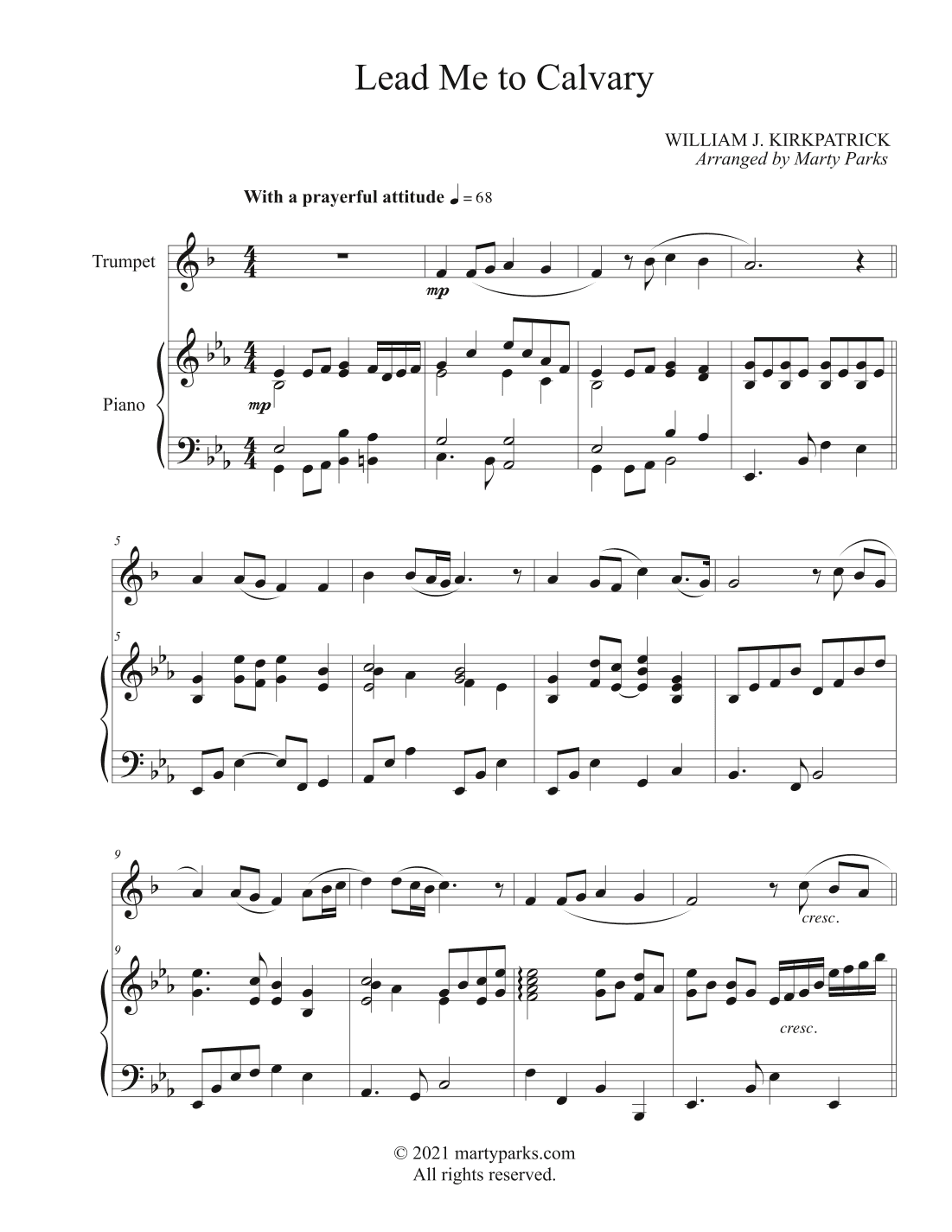Lead Me to Calvary (Trumpet-Piano) (arr. Marty Parks)
