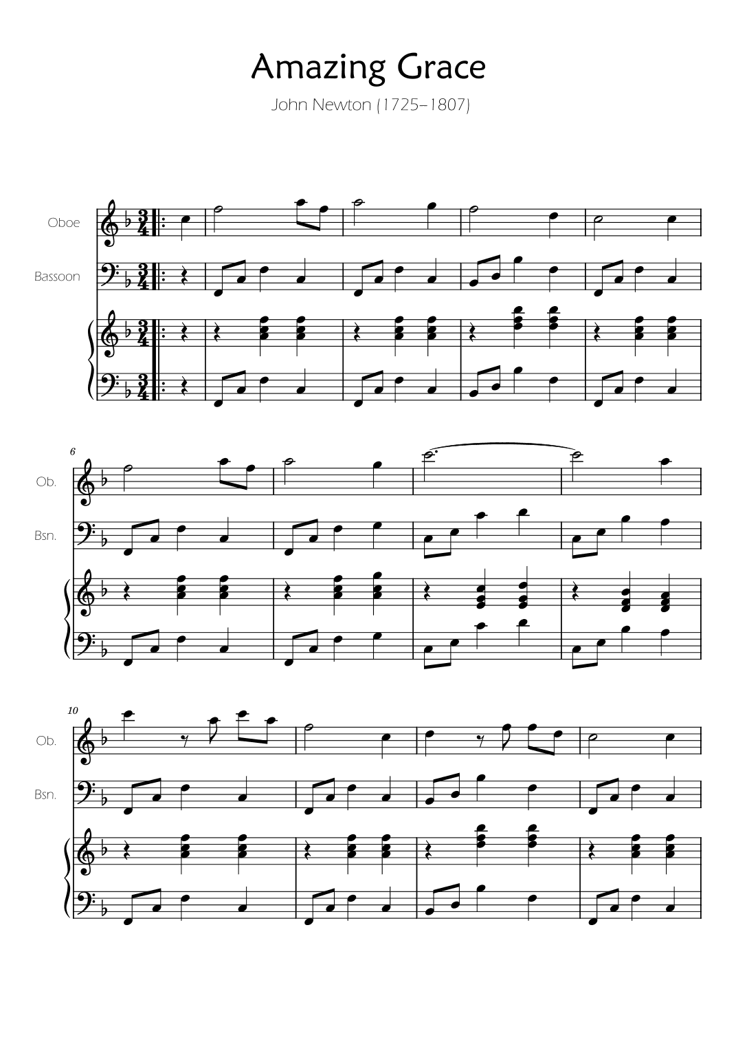 Amazing Grace - Oboe and Bassoon Duet w/ Piano accompaniment (arr. Ygor Nunes)