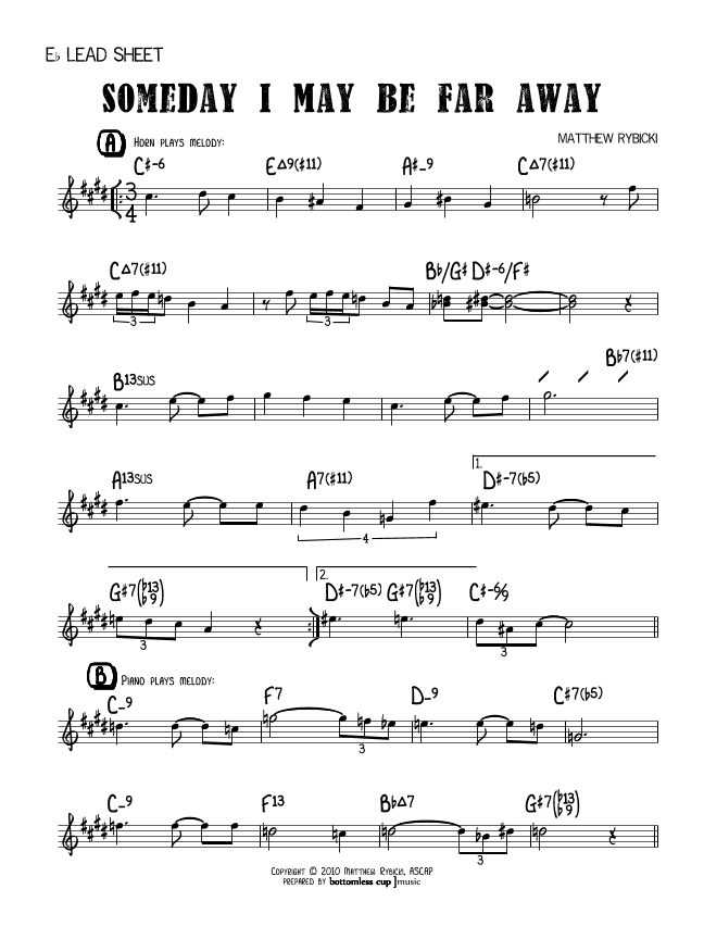 Someday I May Be Far Away (Eb Expanded Lead Sheet)