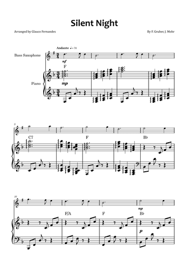 Silent Night - Bass saxophone and piano with chord symbols (arr. Glauco Fernandes)