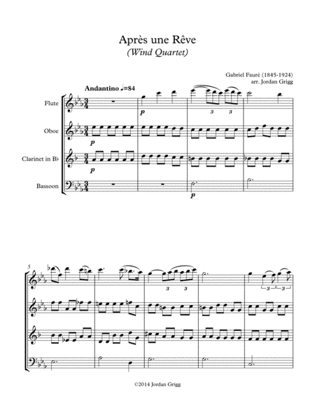 Après une Rêve (Wind Quartet) (arr. Jordan Grigg)