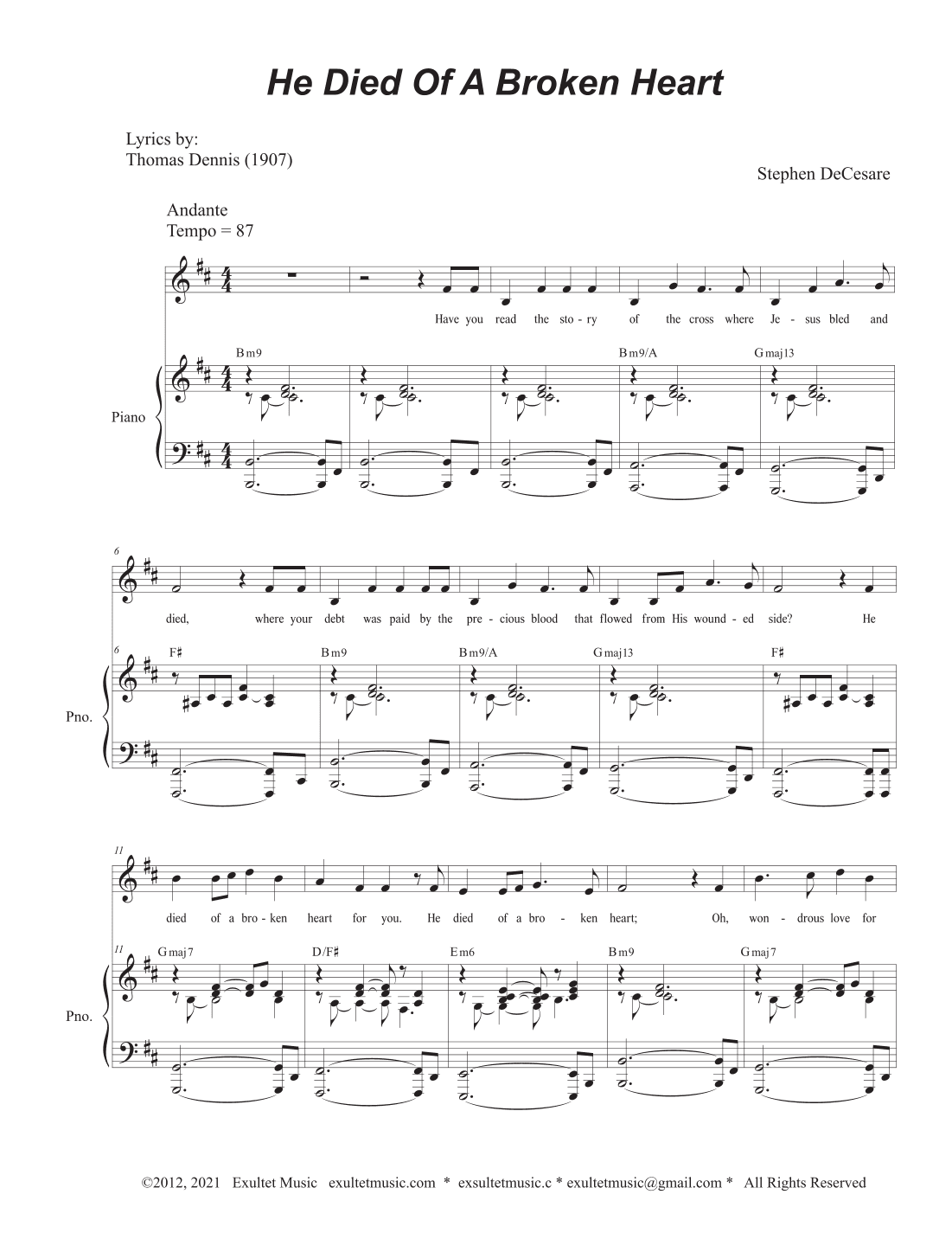 He Died Of A Broken Heart (Vocal Solo)