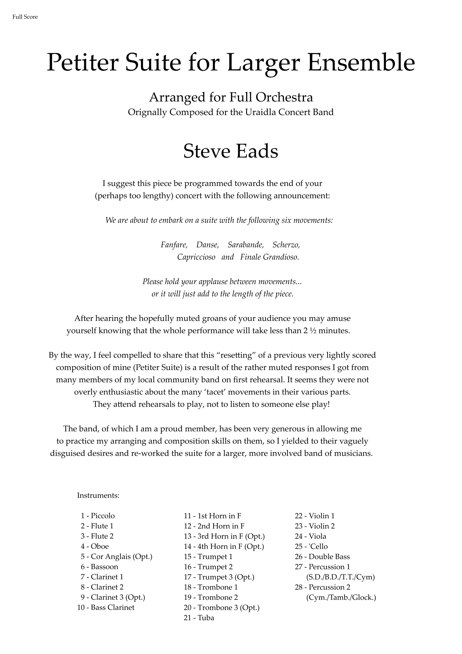 Petiter Suite for Larger Ensemble (Full Orchestra)