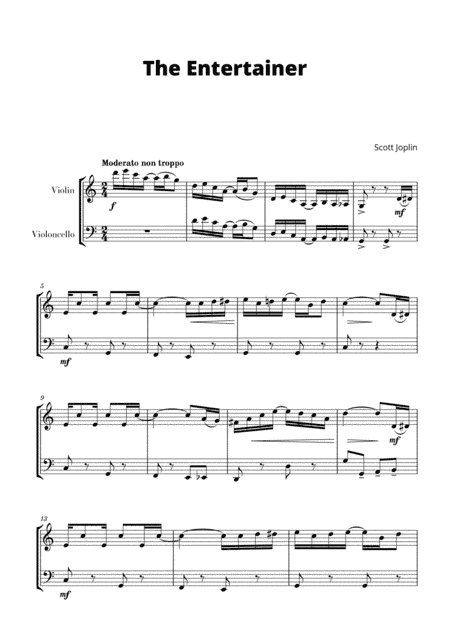 The Entertainer (for Violin and Cello) (arr. Cadenza Editions)