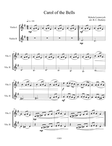 Carol of the Bells (Violin Duet) (arr. B. C. Dockery)