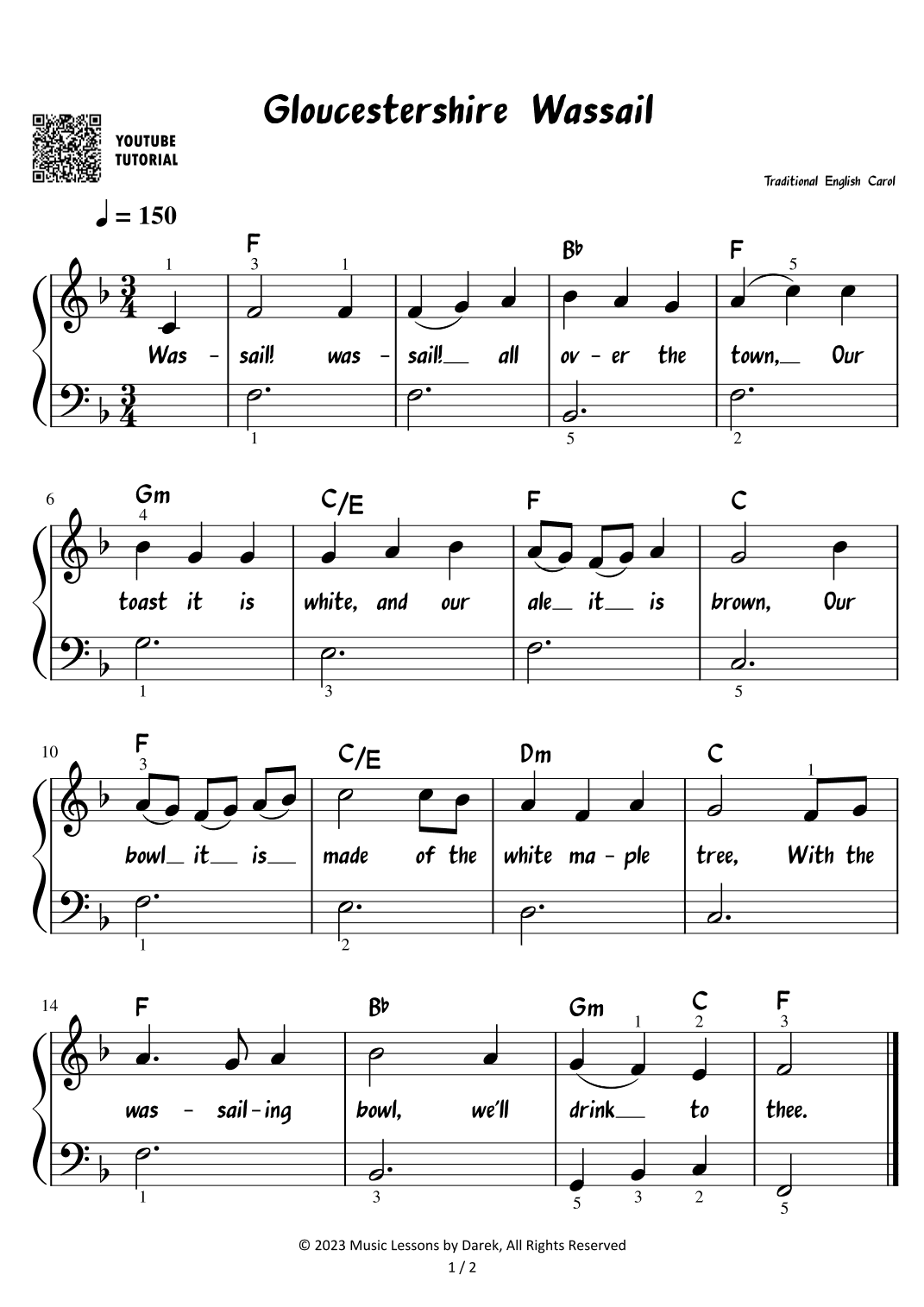 Gloucestershire Wassail - Christmas Carol [EASY PIANO] (arr. Darek)