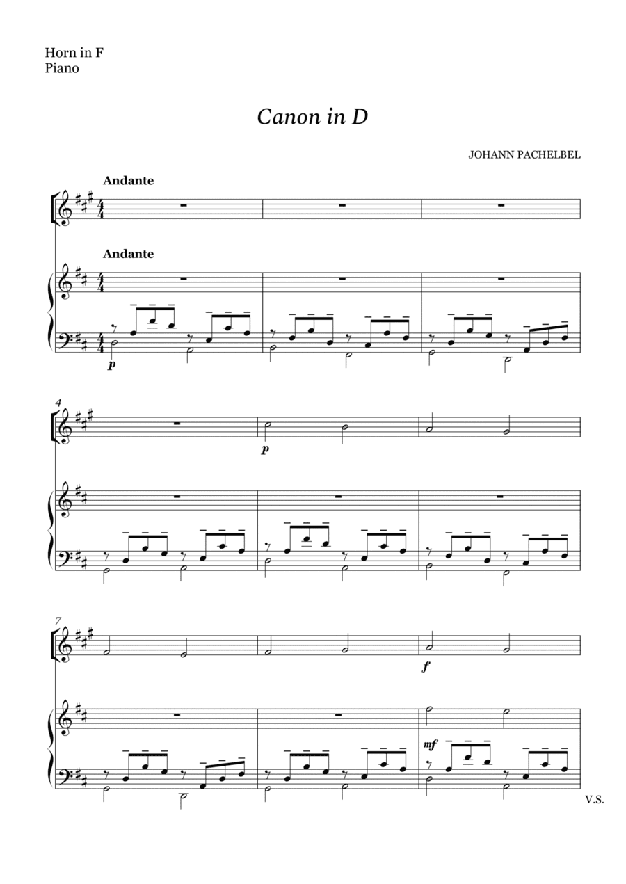 Canon in D For Horn in F And Piano (arr. Cássio Silva Chaves)