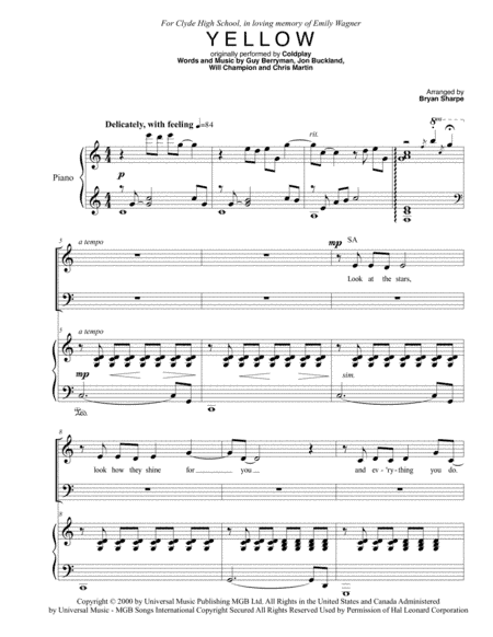 Yellow (arr. Bryan Sharpe)