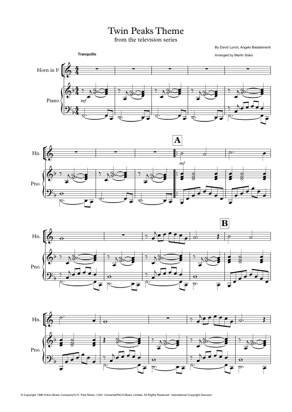 Twin Peaks Theme (arr. Merlin Sisko)