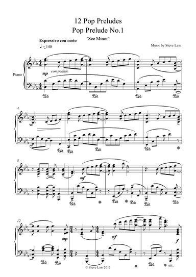 Steve Law 12 Pop Preludes for piano 2013 revised 2025