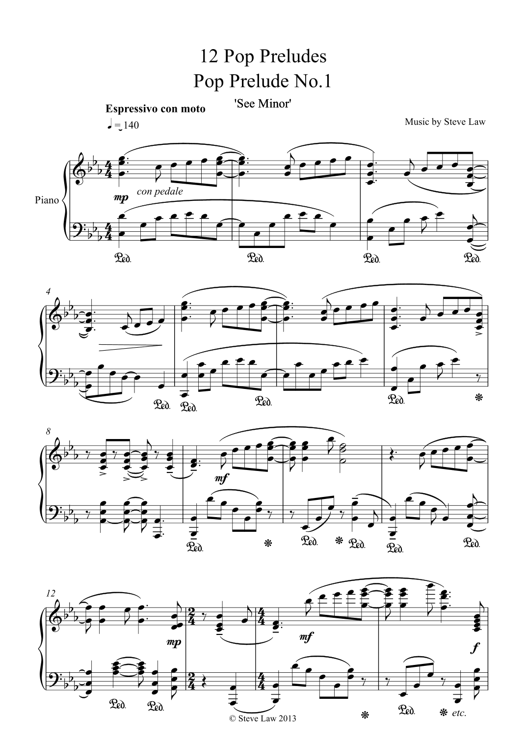 Steve Law 12 Pop Preludes for piano 2013 revised 2025