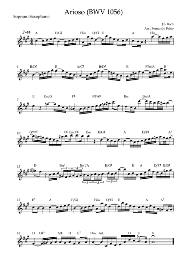 Arioso (J.S. Bach - BWV 1056) for Soprano Saxophone Solo with Chords (arr. Fernando Britto)