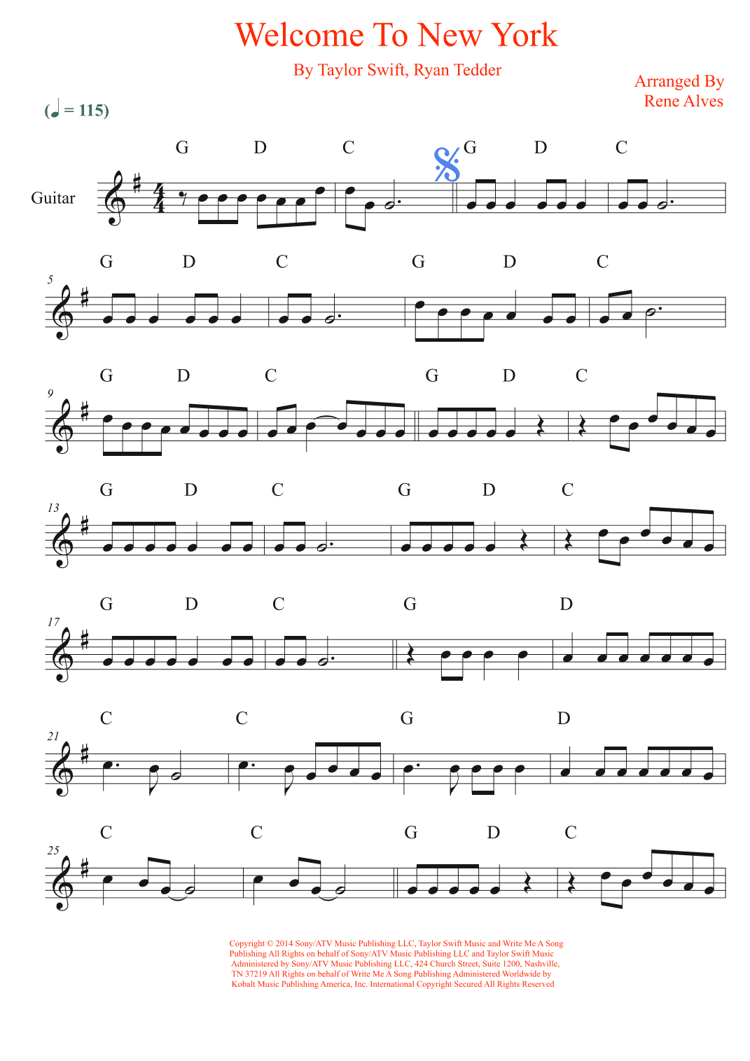 Welcome To New York (arr. Rene Alves)