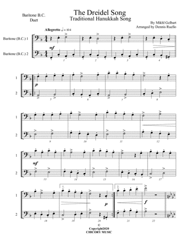 The Dreidel Song - Baritone B.C. Duet - Intermediate (arr. Dennis Ruello)