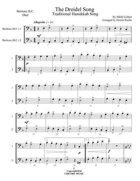The Dreidel Song - Baritone B.C. Duet - Intermediate (arr. Dennis Ruello)