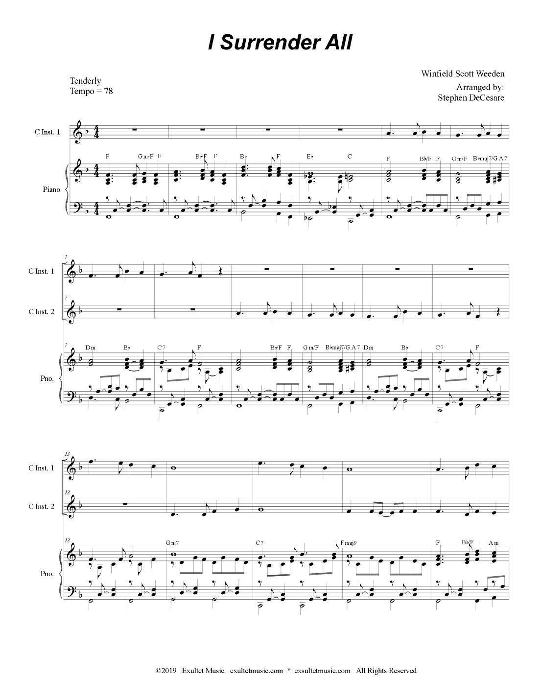 I Surrender All (Duet for C-Instruments) (arr. Stephen DeCesare)