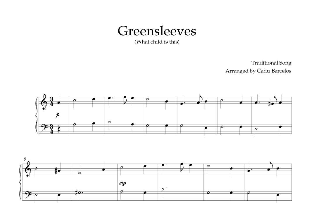 Greensleeves Easy Piano - A minor (arr. Cadu Barcelos)