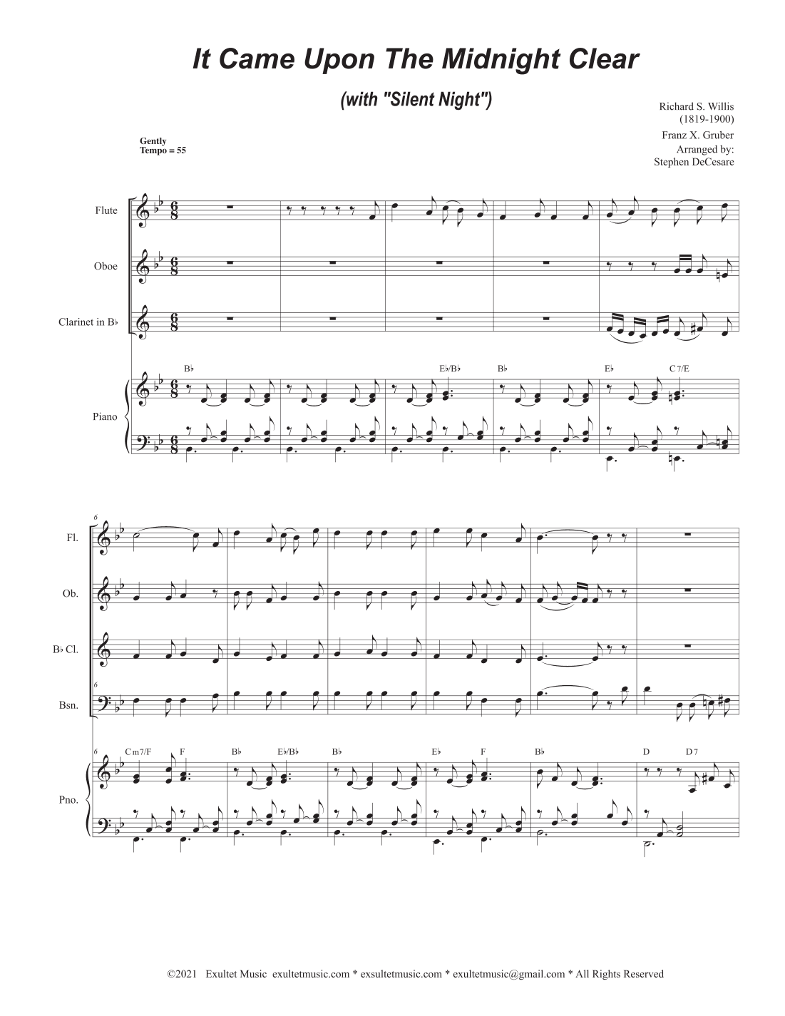 It Came Upon The Midnight Clear (with "Silent Night") (Woodwind Quartet and Piano) (arr. Stephen DeCesare)