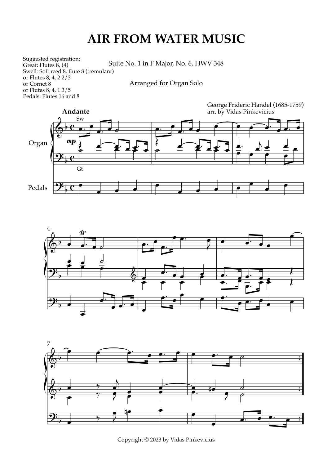 Air from Water Music (arr. for Organ Solo) (arr. Vidas Pinkevicius)