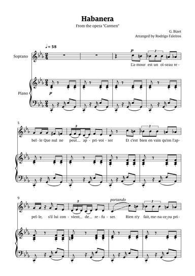 Habanera (for soprano - C minor/major) (arr. Rodrigo Faleiros)
