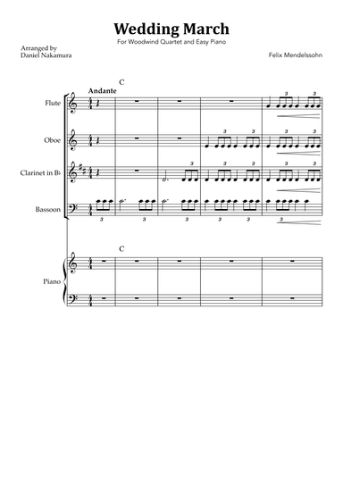Wedding March (For Woodwind Quartet with Easy Piano) (arr. Daniel Nakamura)