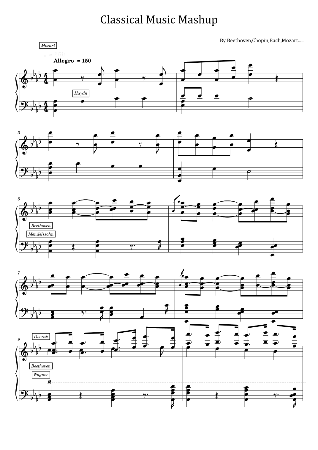 Classical Music Mashup - Variation For Piano Solo - Beethoven,Chopin,Bach,Mozart...... (arr. poon)