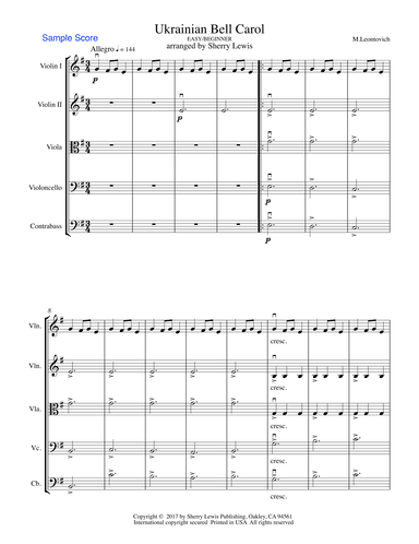UKRAINIAN BELL CAROL (Carol of the Bells) String Orchestra, Easy/Beginner (arr. Sherry Lewis)