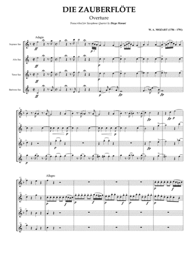 Overture from the Opera "The Magic Flute" for Saxophone Quartet (SATB) (arr. Diego Marani)