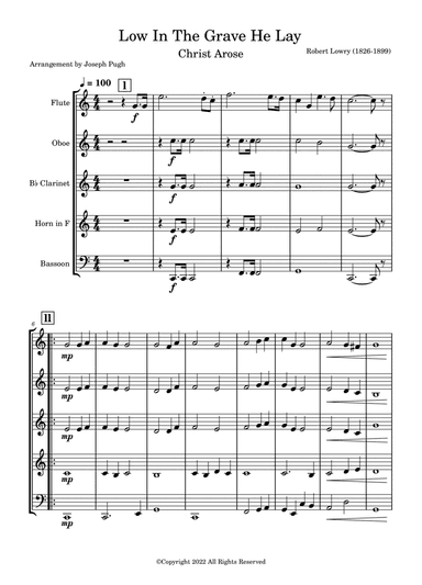 Low In The Grave He Lay (He Arose)-Woodwind Quintet (arr. Joseph Pugh)
