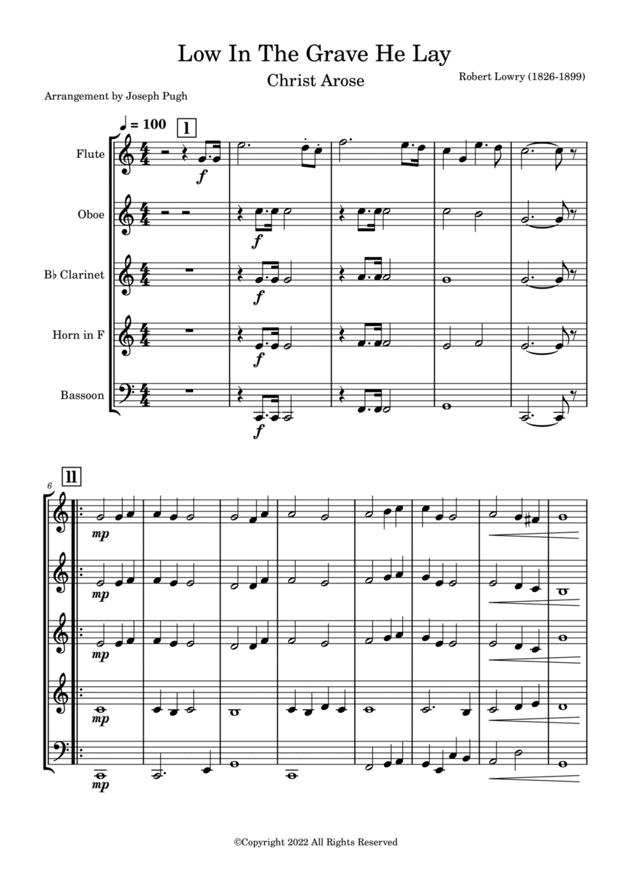 Low In The Grave He Lay (He Arose)-Woodwind Quintet (arr. Joseph Pugh)