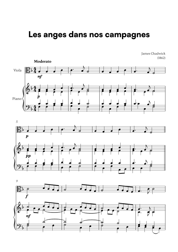 Les anges dans nos campagnes (for Viola and Piano) (arr. Cadenza Editions)