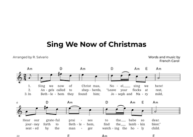 Sing We Now of Christmas (Key of A Minor) (arr. R. Salvario)
