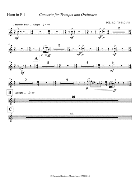 Concerto for Trumpet and Orchestra (2011) Horn in F part 1