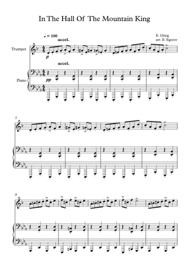 In The Hall Of The Mountain King, Edvard Grieg, For Trumpet & Piano (arr. Eugene Egorov)