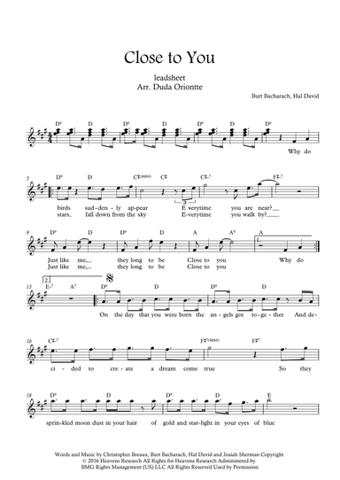 Close To You (arr. Duda Oriontte)
