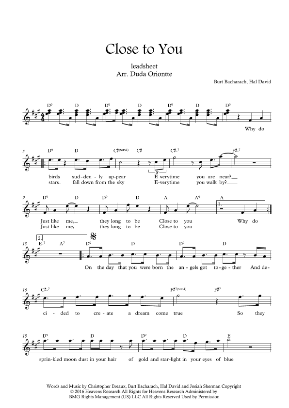 Close To You (arr. Duda Oriontte)