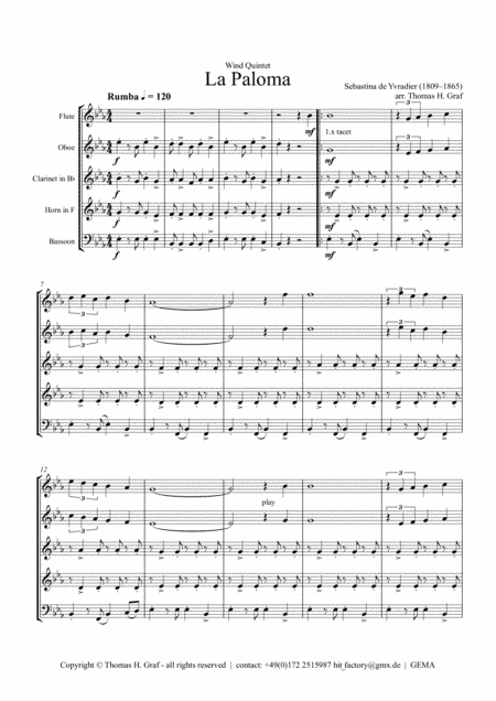 La Paloma - Spanish Habanera - Wind Quintet (arr. Thomas H. Graf)
