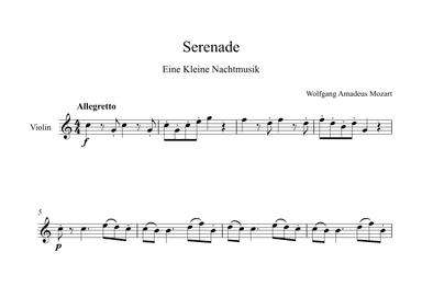 Serenade (Eine Kleine Nachtmusik) - Wolfgang Amadeus Mozart (Violin) (arr. Digital Book Music)