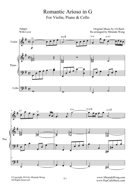 Romantic Arioso in G - Violin, Piano & Cello (Romantic Version) (arr. Miranda Wong)