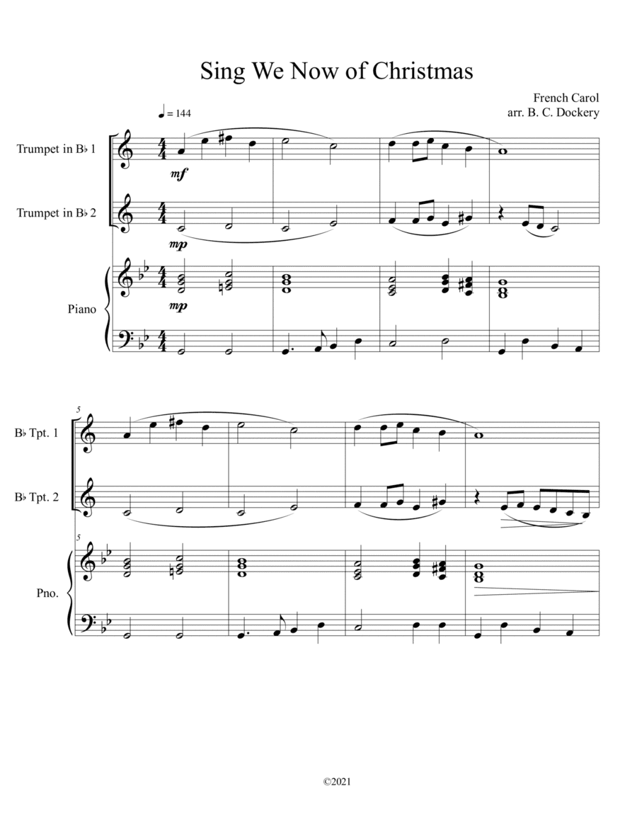 Sing We Now of Christmas (Trumpet Duet with Piano Accompaniment) (arr. B. C. Dockery)