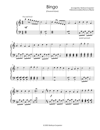 Bingo (Classical & Jazz) (arr. Kathryn Carpenter)