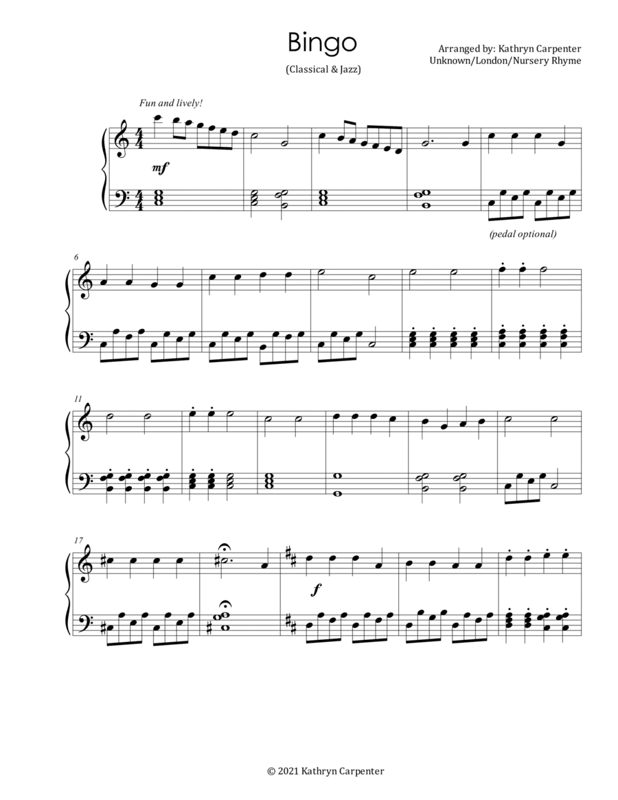 Bingo (Classical & Jazz) (arr. Kathryn Carpenter)