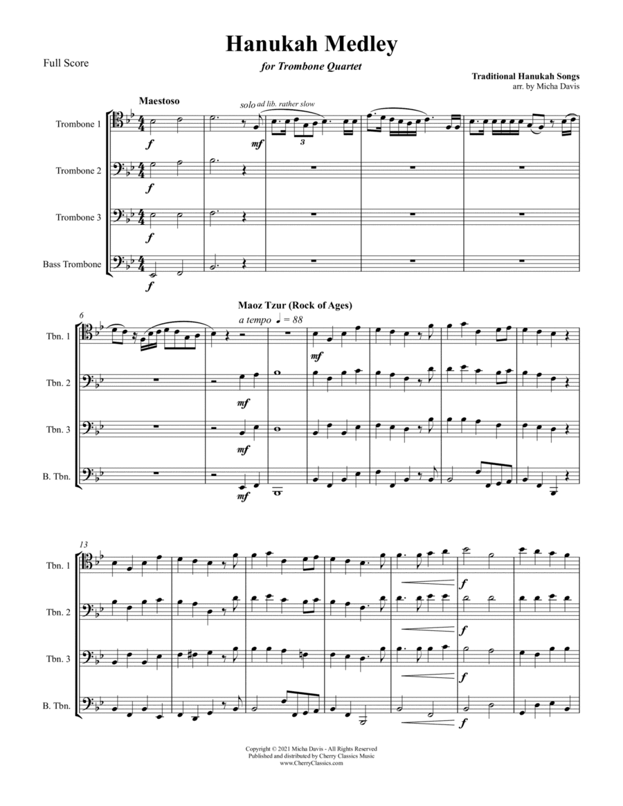 Hanukah Medley for Trombone Quartet (arr. Micha Davis)