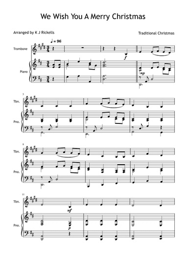 We Wish You A Merry Christmas - Trombone (treble clef) (arr. K J Rickells)