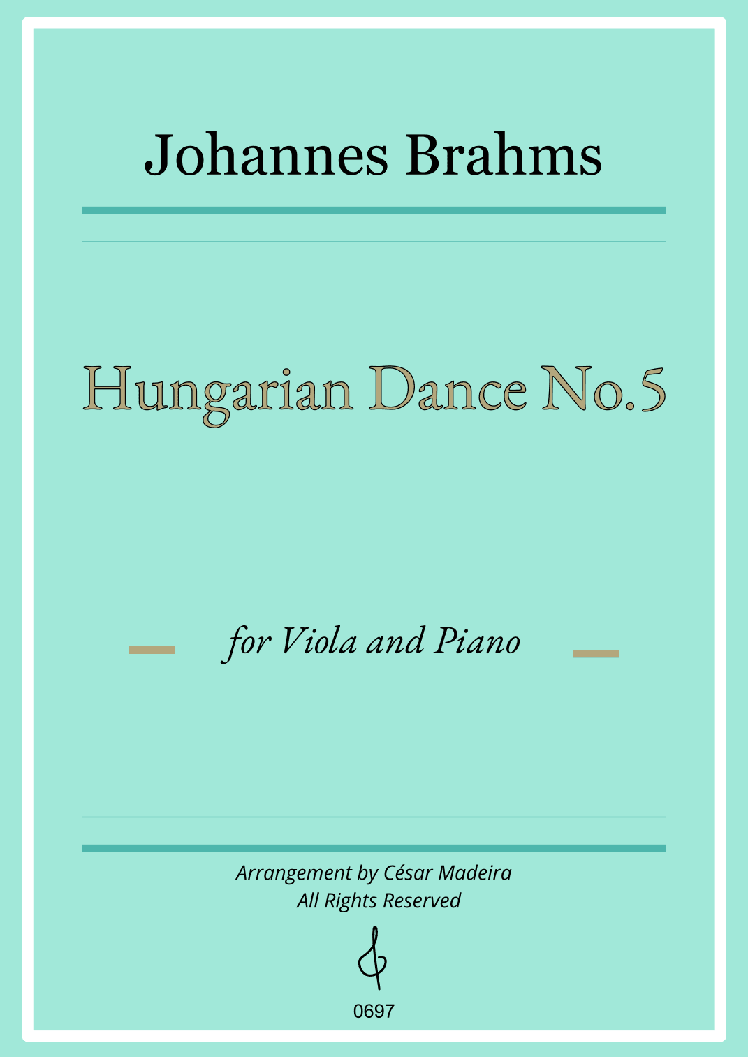Hungarian Dance No.5 by Brahms - Cello and Piano (Full Score) (arr. César Madeira)