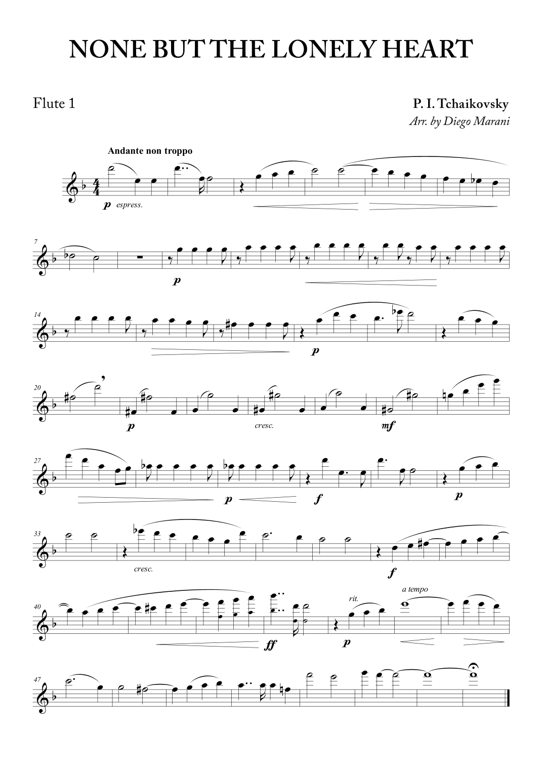 None but the Lonely Heart for Flute Quartet (arr. Diego Marani)