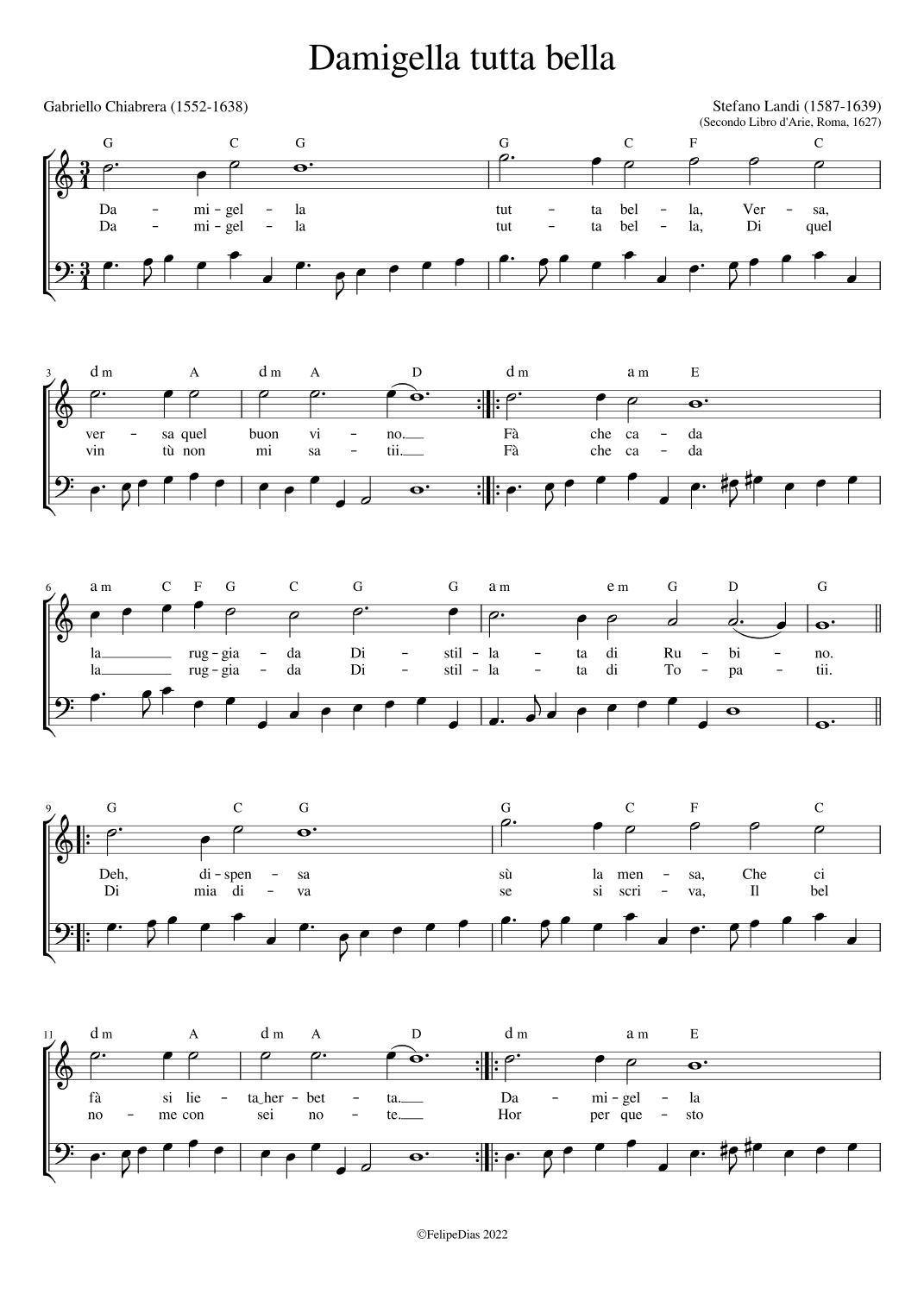 Damigella tutta bella (arr. Early Music Scores)