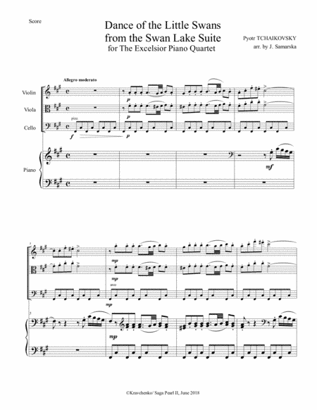 Pyotr Tchaikovsky - Dance of the Little Swans (Swan Lake ballet) arr. for piano quartet (score and p (arr. Julia Samarska)