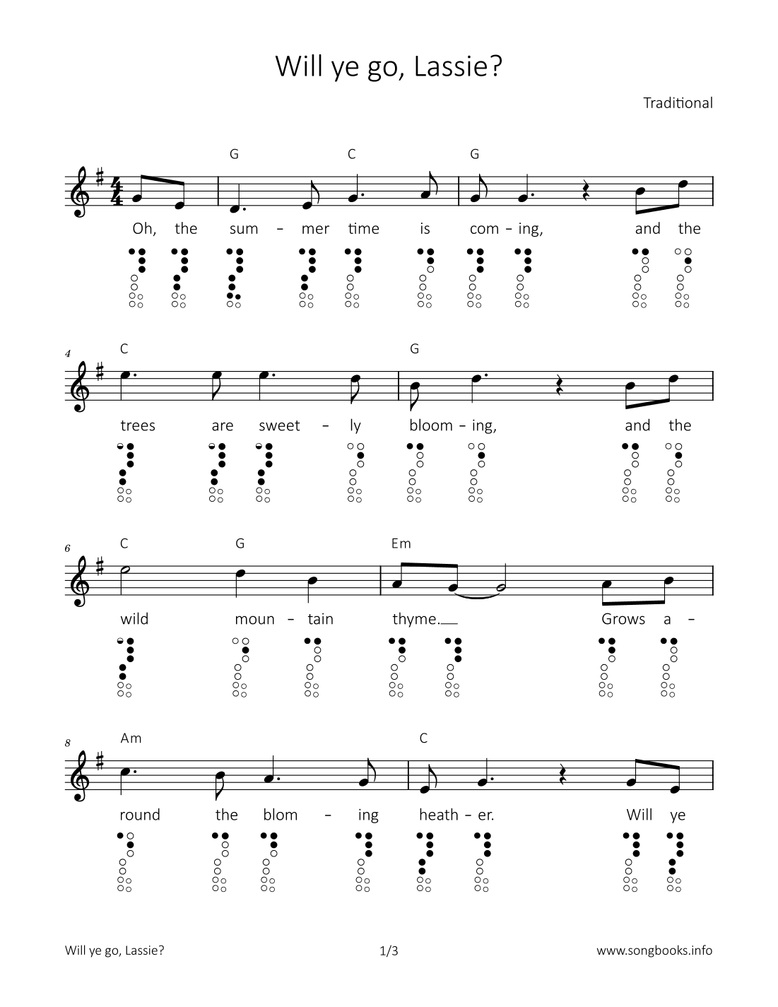 Will ye go, Lassie? (arr. songbooks.info)