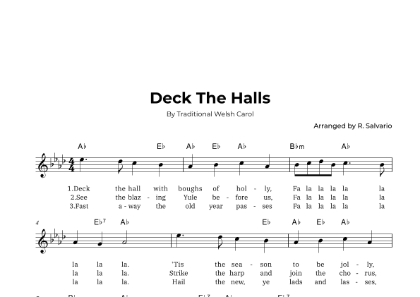 Deck The Halls (Key of A-Flat Major) (arr. R. Salvario)